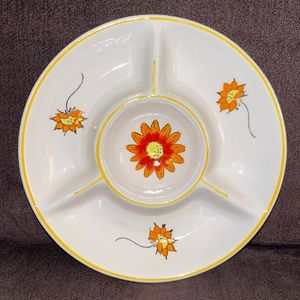Vintage Ceramic Serving Bowl Divided Daisy